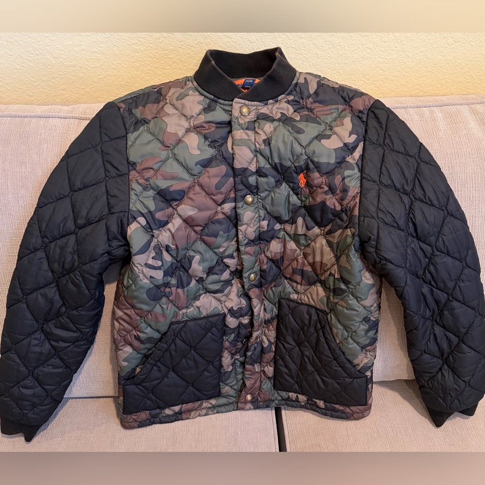 Preowned Polo Ralph Lauren Boys Camo Quilted BomberJacket L (14-16) Like New